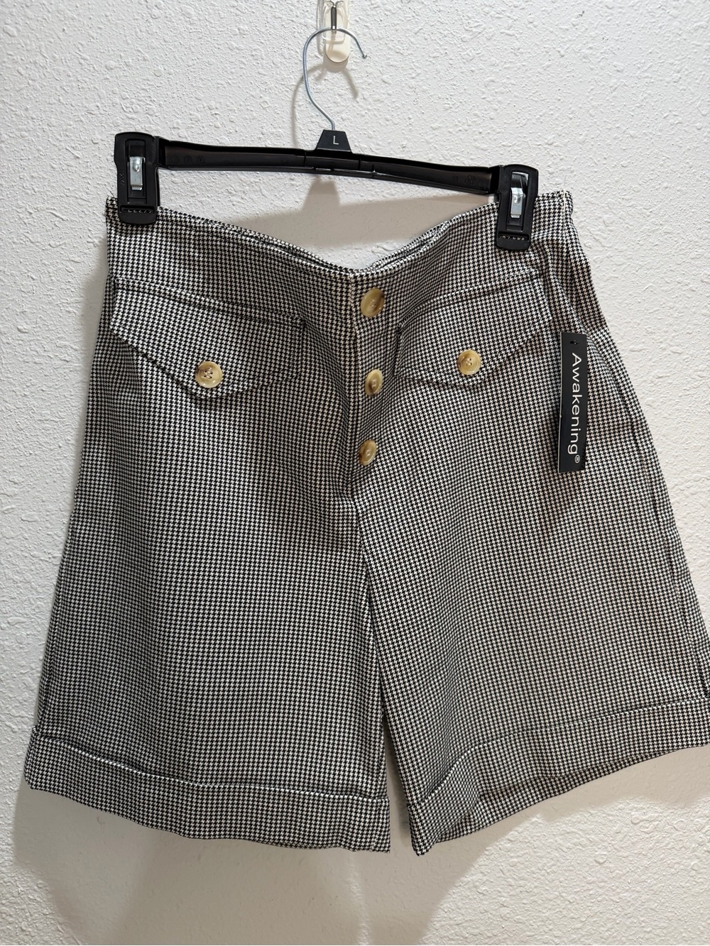Awake Black & White Gingham High-Rise Button-Front Shorts